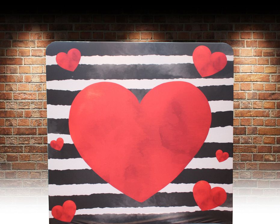 #13 black white stripe hearts backdrop